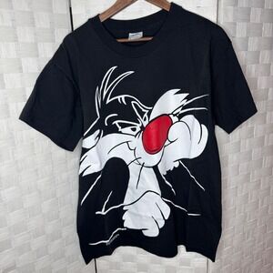 Vintage 1993 Warner Bros Sylvester the Cat T-Shirt College Ware USA Black Large